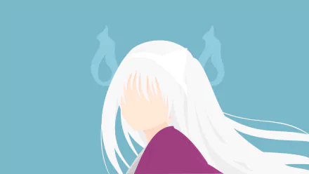 Minimalist 4K Ultra HD anime wallpaper featuring Yuuna Yunohana from Yuragi-sou no Yuuna-san with flowing white hair and subtle blue background accents.