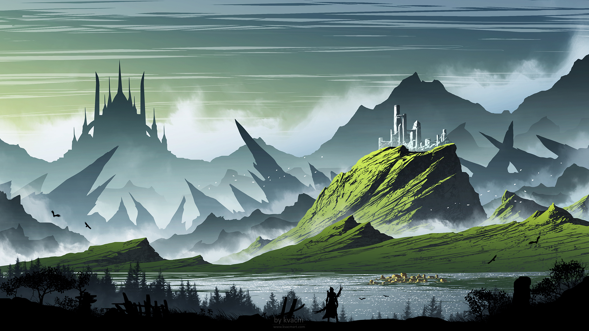 Enchanted Realms: HD Fantasy Landscape Wallpaper by Michal Kváč