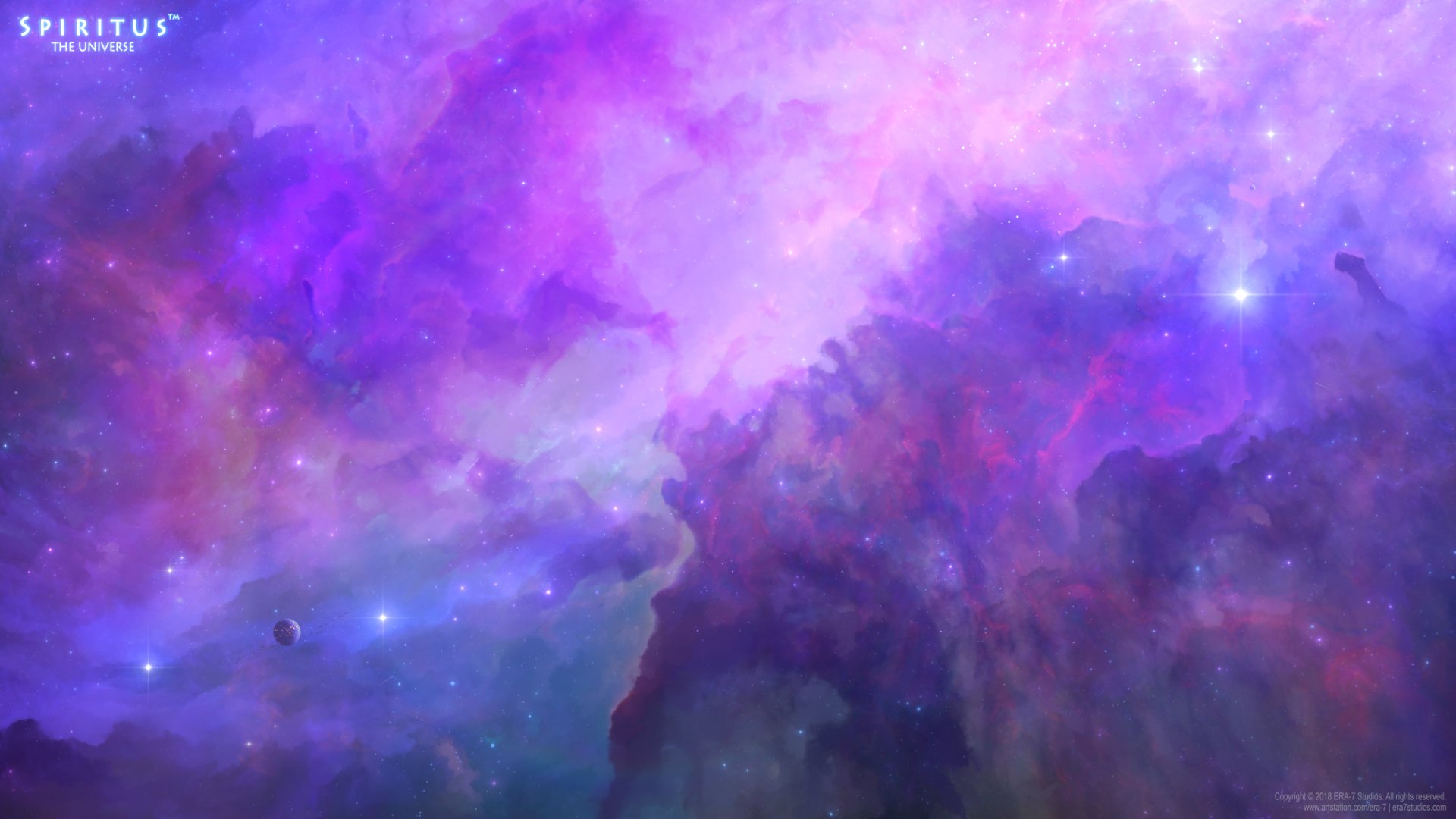 Vibrant Sci-Fi HD desktop wallpaper depicting a colorful nebula and bright stars in deep space.