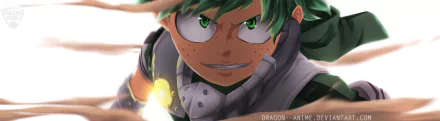 HD desktop wallpaper of Izuku Midoriya from My Hero Academia, featuring his intense smile, green eyes, and green hair. Tags: smile, green eyes, green hair, Izuku Midoriya, anime.