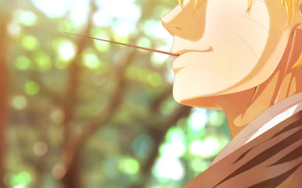 HD anime desktop wallpaper featuring a close-up of Naruto Uzumaki with a soft, blurred background of sunlit greenery.