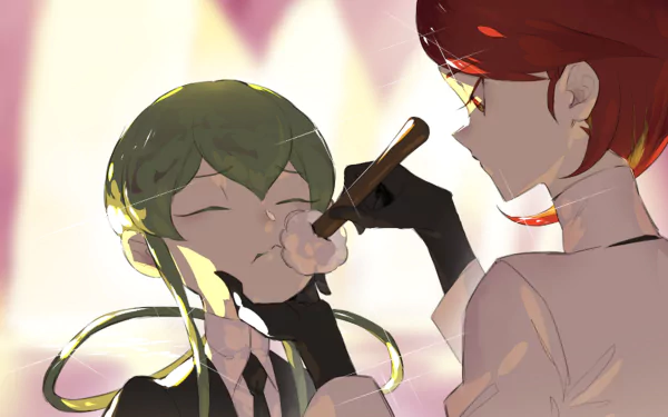 HD anime wallpaper featuring Rutile and Jade from Land of the Lustrous, showcasing a serene moment with soft lighting and detailed character expressions.