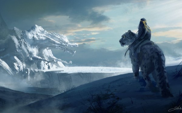 Fantasy Women Landscape Snow Leopard HD Wallpaper | Background Image