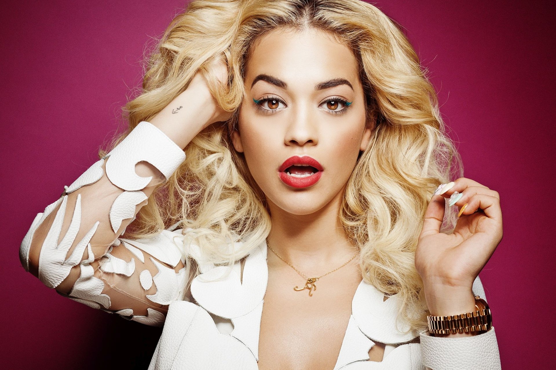 Download Brown Eyes Lipstick Blonde British Singer Music Rita Ora HD Wallpaper