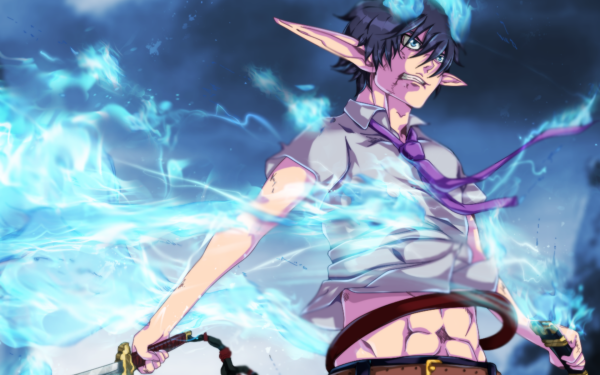 Anime Blue Exorcist Rin Okumura Pointed Ears Black Hair Fire Tie Ao No Exorcist HD Wallpaper | Background Image