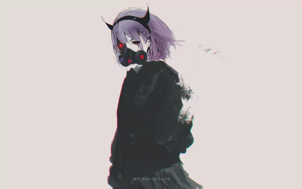 Anime-style original character with purple hair, wearing a black mask and dark clothing, set against a light background in 4K Ultra HD for PC desktop wallpaper.