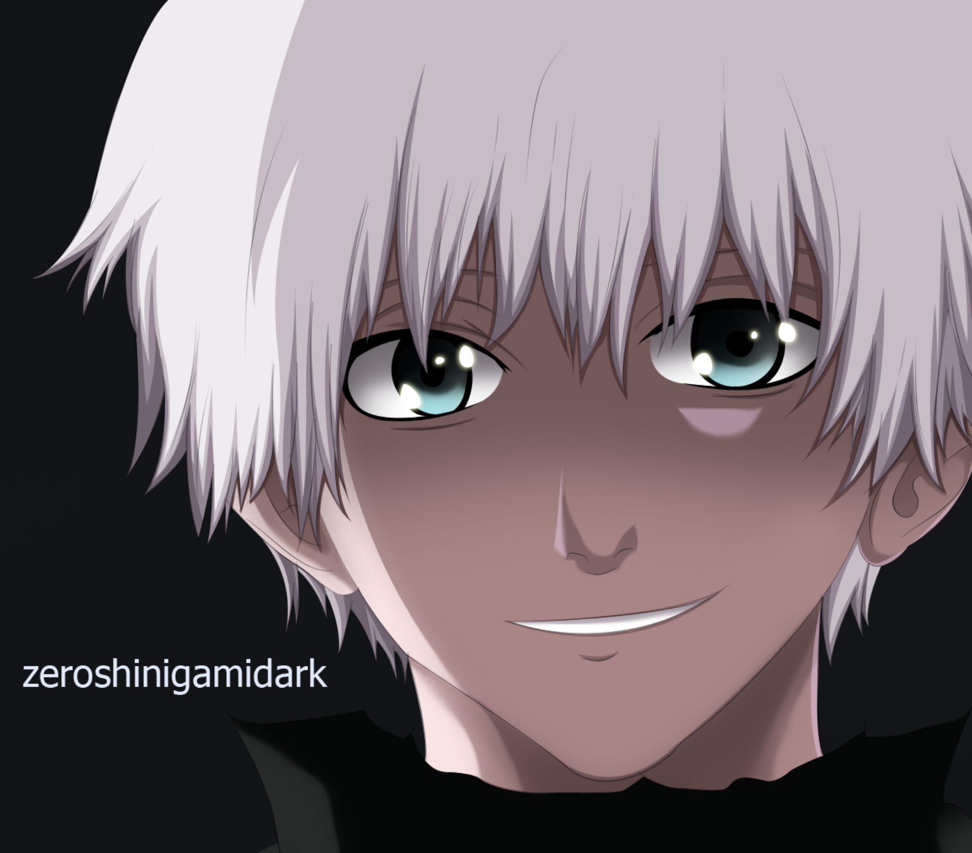 HD PC desktop wallpaper featuring Ken Kaneki from the anime Tokyo Ghoul:re, showcasing his distinct white hair and piercing greenish eyes.