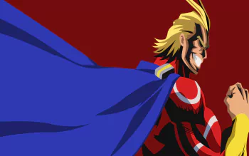 High-definition wallpaper featuring Toshinori Yagi, also known as All Might, from the anime My Hero Academia, showcasing his iconic red and blue costume against a vibrant background.