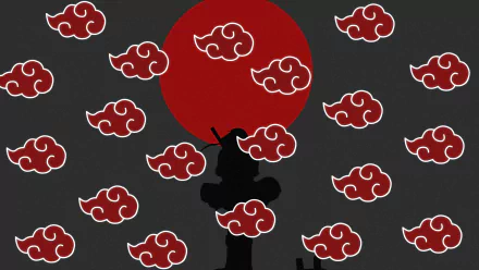 4K Ultra HD Naruto anime desktop wallpaper featuring Itachi Uchiha silhouette and Akatsuki red cloud symbols against a dark background with a red moon.