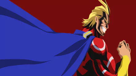 High-definition wallpaper featuring Toshinori Yagi, also known as All Might, from the anime My Hero Academia, showcasing his iconic red and blue costume against a vibrant background.
