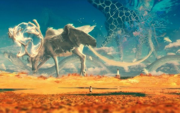 Fantasy Animal Fantasy Animals Child Giant Snake Giraffe Deer HD Wallpaper | Background Image