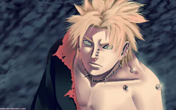 HD anime wallpaper featuring Pain from Naruto, showcasing his distinctive piercings and intense gaze, with a dark, stormy background.