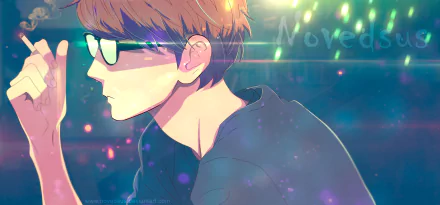 HD anime-style original artwork of a young person with glasses looking left, featured as a vibrant PC desktop wallpaper and background.