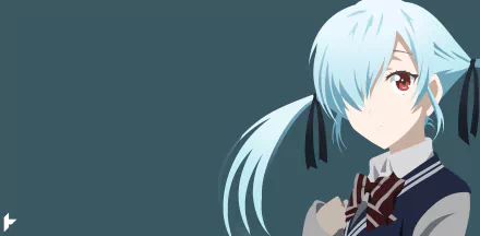 Close-up of Noa Takigawa from Yamada-kun and the Seven Witches: light-blue twin-tail hair and school uniform against a teal backdrop — 5K Ultra HD PC wallpaper.