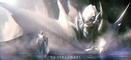 A high-definition desktop wallpaper featuring Kisara and a dragon from Yu-Gi-Oh!, with Seth Kaiba in a misty, ethereal scene. Artwork by JSRAPHAEL.