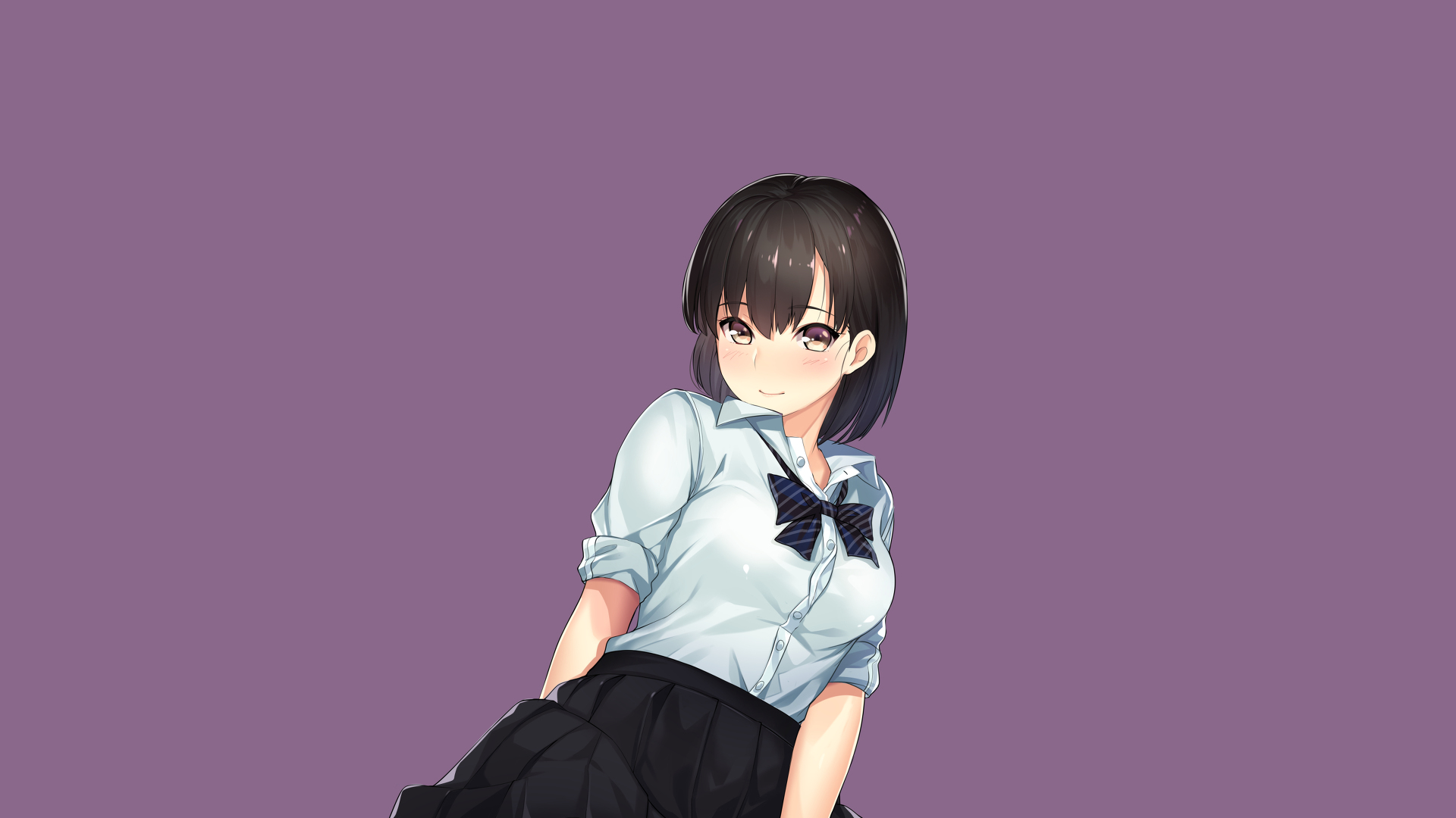 HD PC desktop wallpaper featuring an anime-style girl from Girls und Panzer against a solid purple background.