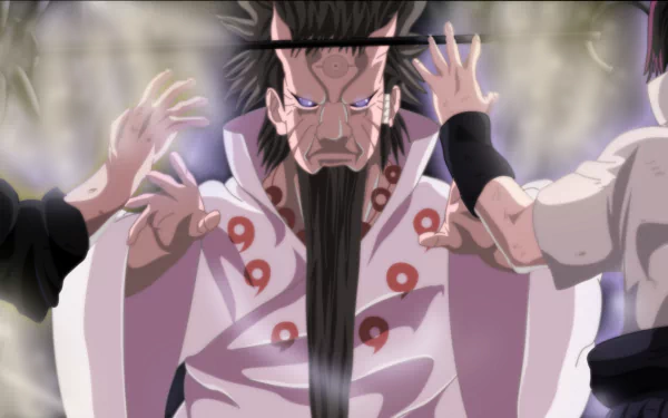 HD anime wallpaper featuring Hagoromo Ōtsutsuki in a dramatic scene with Sasuke Uchiha and Naruto Uzumaki from the Naruto series.