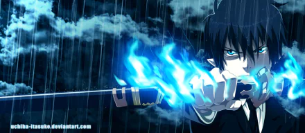 pointed ears rain Blue Exorcist blue eyes black hair Rin Okumura Anime Rain Anime HD Desktop Wallpaper | Background Image