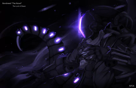 HD wallpaper featuring Bondrewd from the anime Made in Abyss. The dark and mysterious background highlights Bondrewd with glowing purple elements, creating a captivating and intense visual.