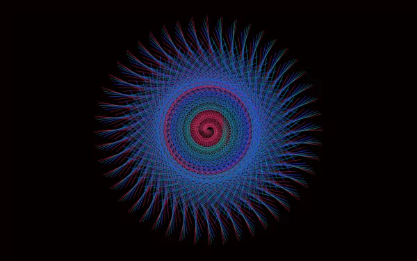 Abstract fractal guilloche design in vibrant colors, featuring intricate generative patterns on a black background, rendered as an HD PC desktop wallpaper.