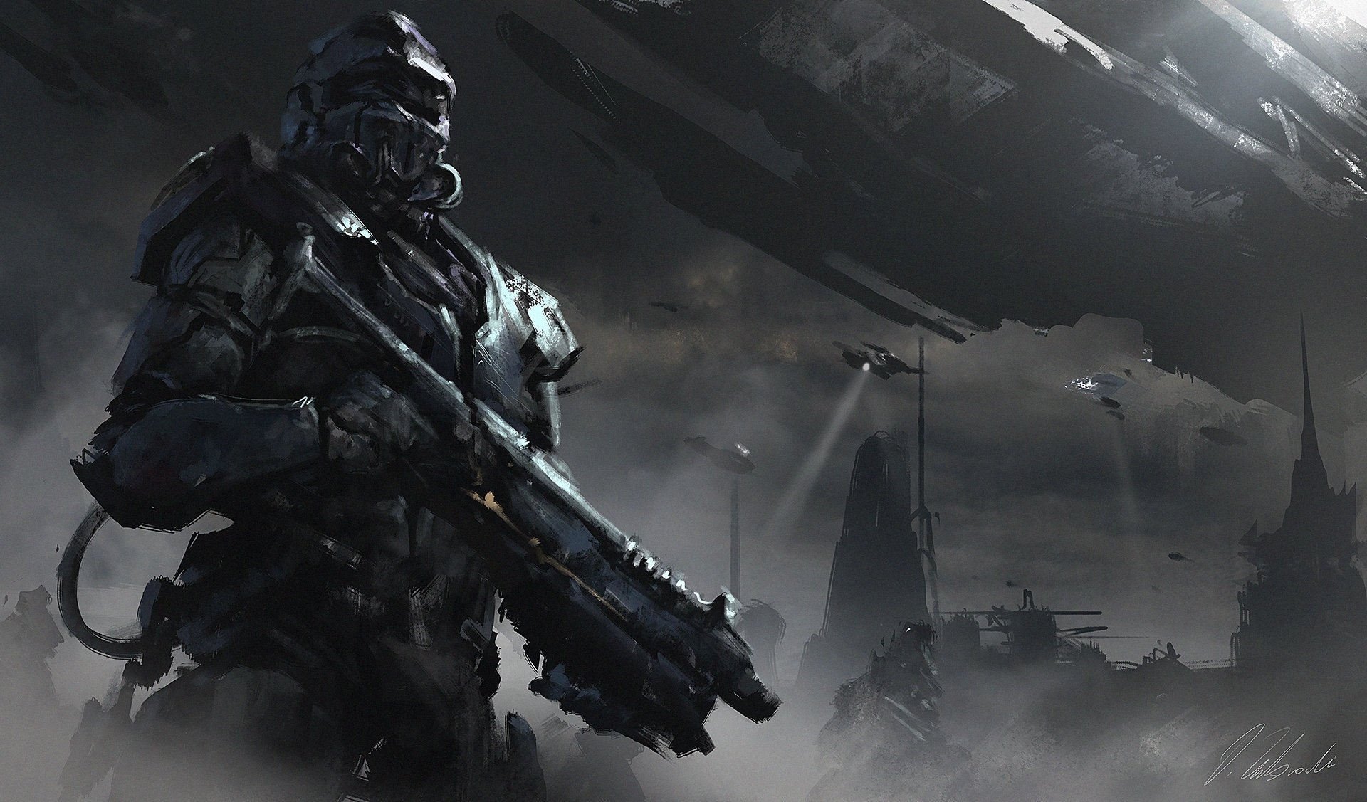 Download Futuristic Weapon Sci Fi Warrior Hd Wallpaper By Darek Zabrocki