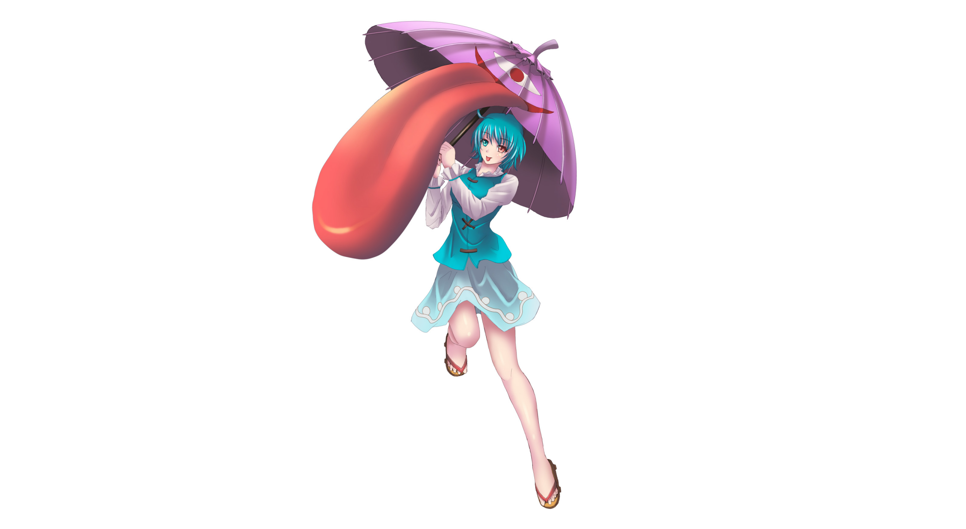 Download Sandal Skirt Blue Eyes Blue Hair Umbrella Heterochromia Kogasa Tatara Anime Touhou HD Wallpaper by MusyneXSK