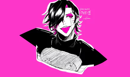 HD PC desktop wallpaper featuring a stylized, black-and-white sketch of a character from the video game Undertale on a vibrant pink background.