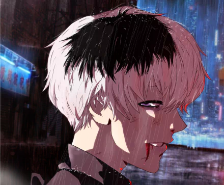 HD PC desktop wallpaper featuring Ken Kaneki and Haise Sasaki from the anime Tokyo Ghoul:re, with a dark rainy urban backdrop.