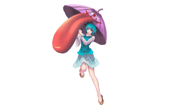 Anime Touhou Kogasa Tatara Heterochromia Umbrella Blue Hair Blue Eyes Skirt Sandal HD Wallpaper | Background Image
