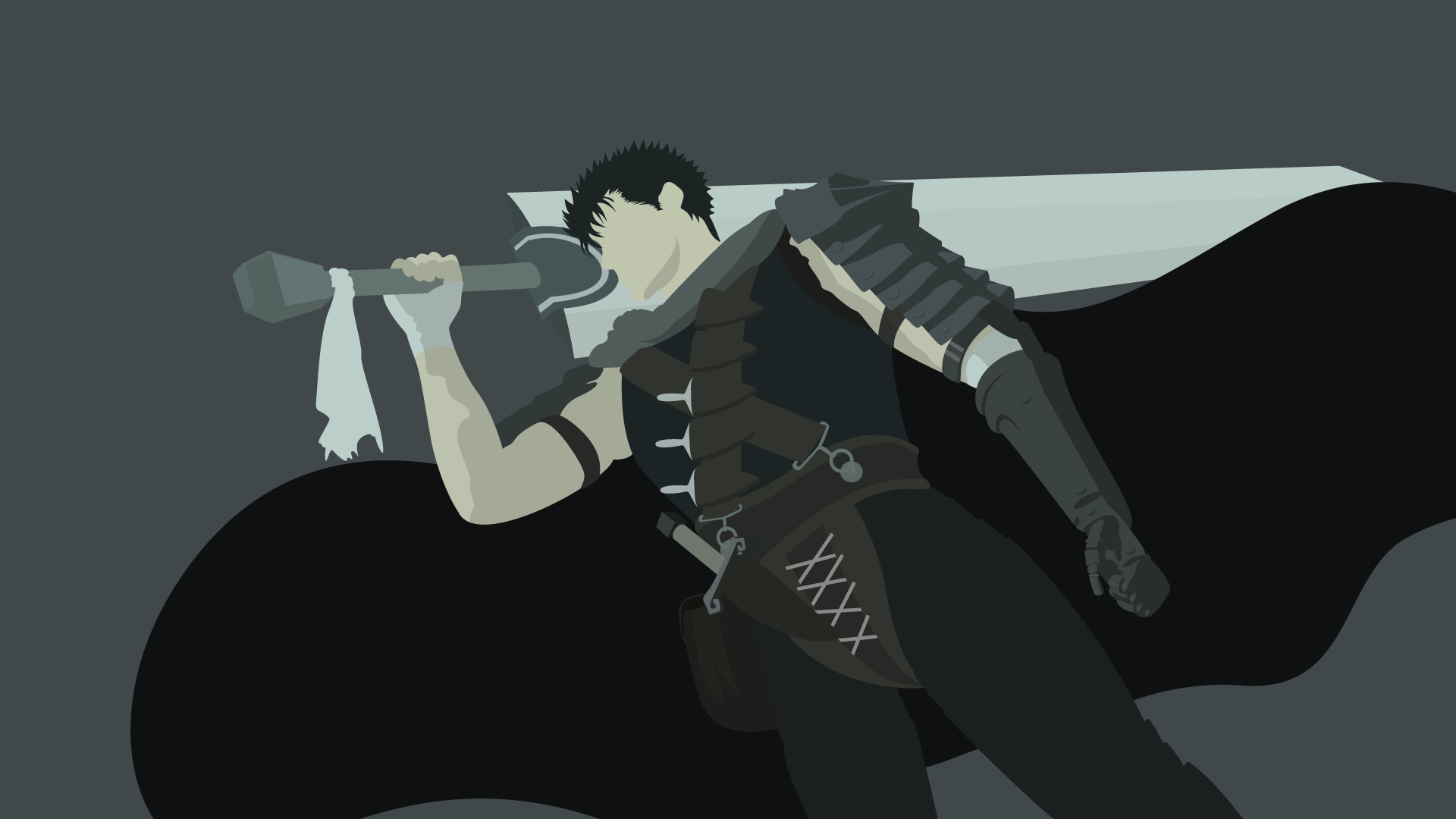 4K Ultra HD PC desktop wallpaper featuring Guts from the anime Berserk, depicted with his iconic large sword and dark armor against a muted background.