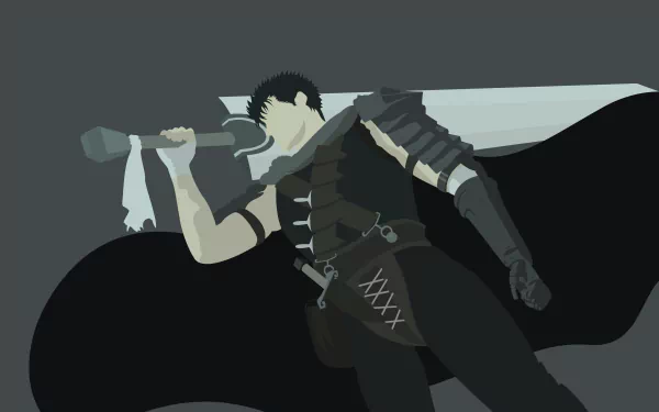 4K Ultra HD PC desktop wallpaper featuring Guts from the anime Berserk, depicted with his iconic large sword and dark armor against a muted background.
