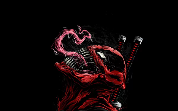 HD desktop wallpaper featuring a dark comic crossover between Venom and Deadpool, showcasing a menacing depiction of the characters combined with intense detail.