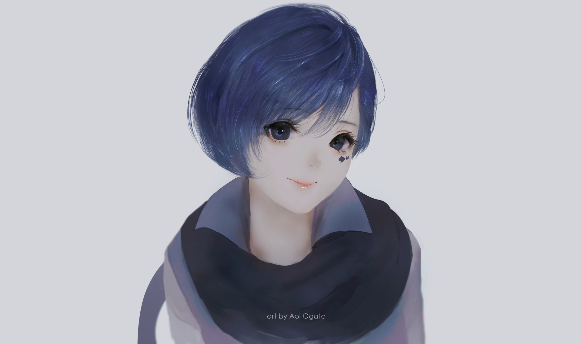 Персонажи с короткой прической Download Scarf Smile Blue Eyes Blue Hair Short Hair Anime Original HD Wallpaper 