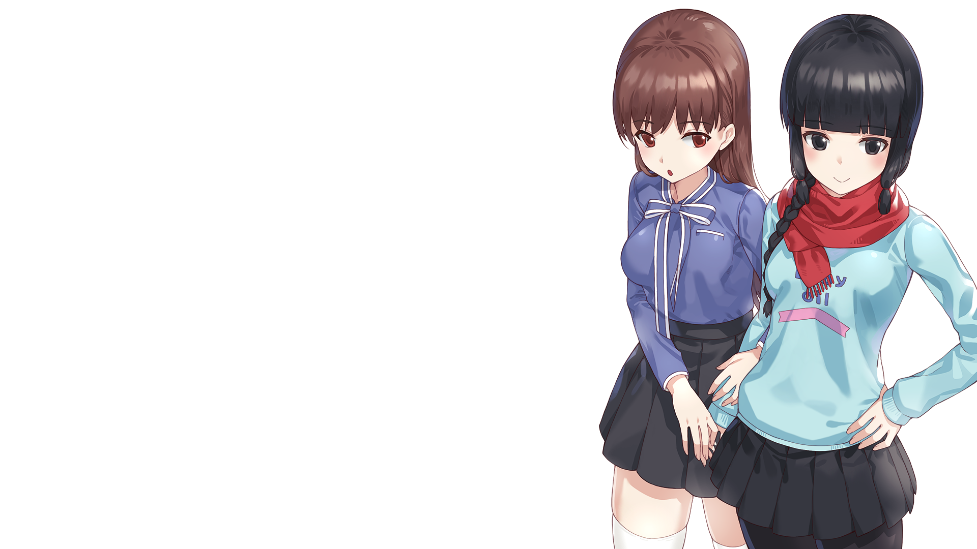 Download Black Eyes Black Hair Skirt Brown Eyes Brown Hair Long Hair Ooi (Kancolle) Kitakami (Kancolle) Anime Kantai Collection HD Wallpaper by KFRworks