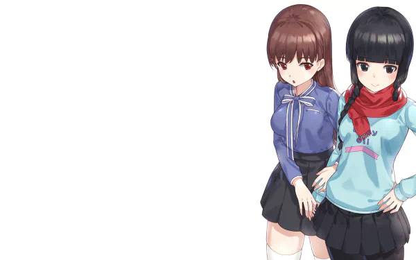 black eyes black hair skirt brown eyes brown hair long hair Ooi (Kancolle) Kitakami (Kancolle) Anime Kantai Collection HD Desktop Wallpaper | Background Image