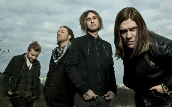 HD desktop wallpaper featuring the band Shinedown with members posed against an outdoor backdrop.