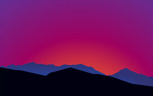 Minimalist artistic mountain silhouettes against a vivid sunset gradient, 8K Ultra HD PC desktop wallpaper and background.