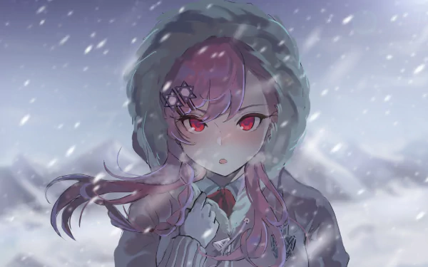 Negev (Girls Frontline) red eyes pink hair snow winter soldier video game Girls Frontline HD Desktop Wallpaper | Background Image