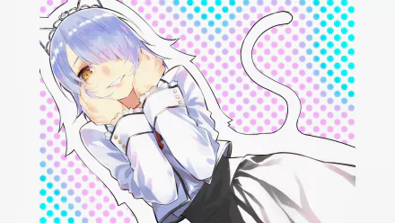 HD PC wallpaper featuring Weslia Chartreux from the anime Kishuku Gakkou No Juliet, depicted in her maid outfit with a playful expression and cat tail.