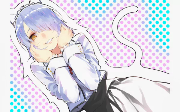HD PC wallpaper featuring Weslia Chartreux from the anime Kishuku Gakkou No Juliet, depicted in her maid outfit with a playful expression and cat tail.