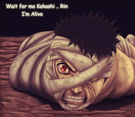 HD PC desktop wallpaper/background of Obito Uchiha (Anime, Naruto): close-up of a bandaged face with a glowing Sharingan eye and a sinister grin.