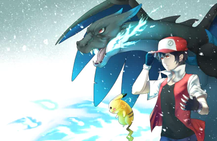 Red (Pokémon) Mega Charizard X (Pokémon) Pikachu video game Pokemon HD Desktop Wallpaper | Background Image