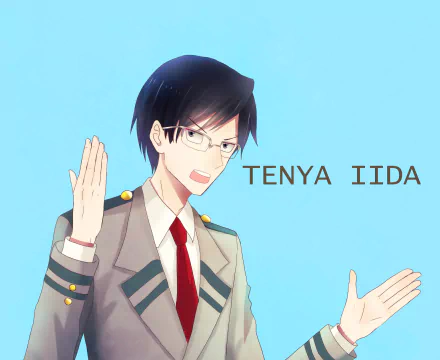 Tenya Iida, Anime — My Hero Academia character in UA uniform and glasses, gesturing; 2K Quad HD PC desktop wallpaper/background.