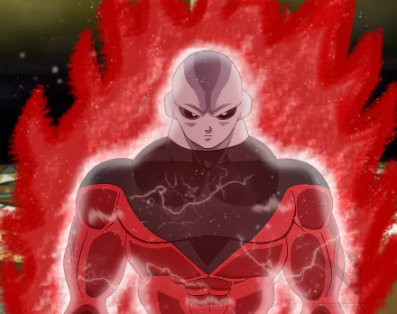 Jiren (Dragon Ball) from Dragon Ball Super, standing with a crackling red aura; anime 5K Ultra HD PC desktop wallpaper and background.