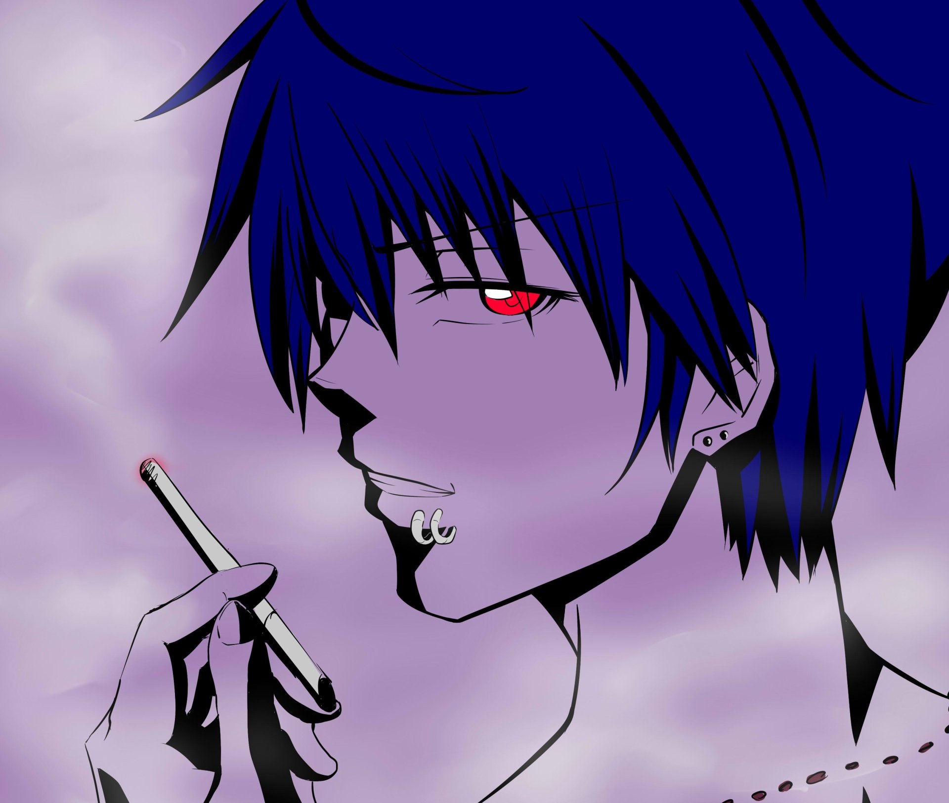 Download Smoking Cigarette Red Eyes Blue Hair Anime Original HD Wallpaper by 東雲もづく