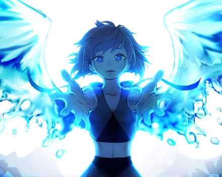 A 4K Ultra HD PC desktop wallpaper featuring a blue-haired, blue-eyed winged character from the TV show Steven Universe, glowing with ethereal light.