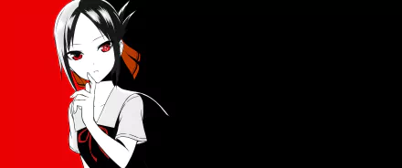 HD desktop wallpaper featuring Kaguya Shinomiya from Kaguya-sama: Love is War in a stylized black and white design with red accents.