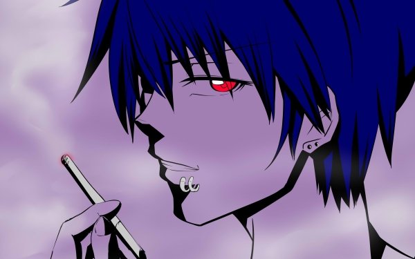Anime Original Blue Hair Red Eyes Cigarette Smoking HD Wallpaper | Background Image