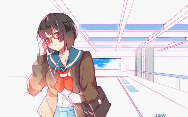glasses headphones school uniform schoolgirl Anime Original HD Desktop Wallpaper | Background Image