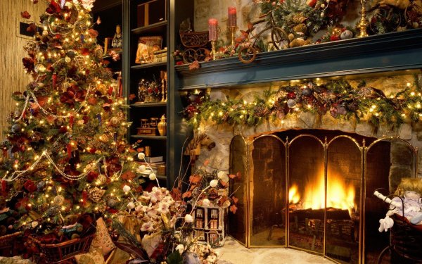 Día festivo Navidad Christmas Tree Christmas Ornaments Fireplace Fondo de pantalla HD | Fondo de Escritorio